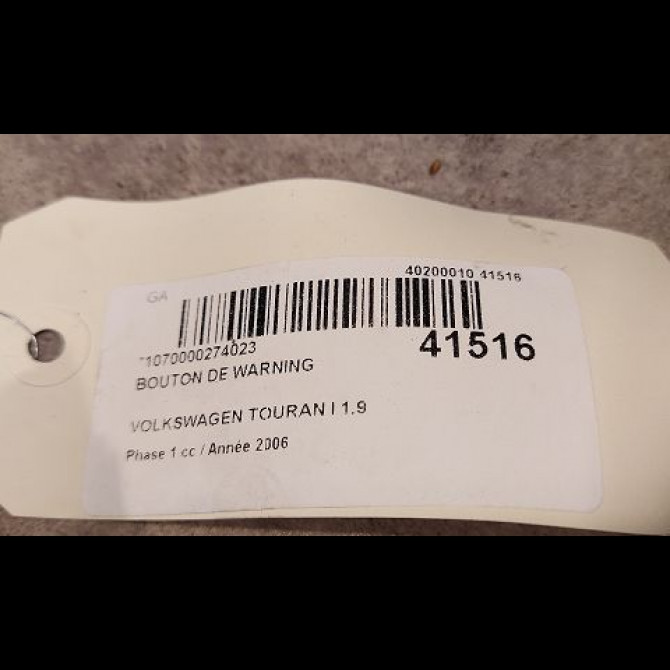 Bouton de warning occasion VOLKSWAGEN TOURAN I Phase 1 03-2003->12-2006 1.9 TDI 105ch 1T0953509B 2
