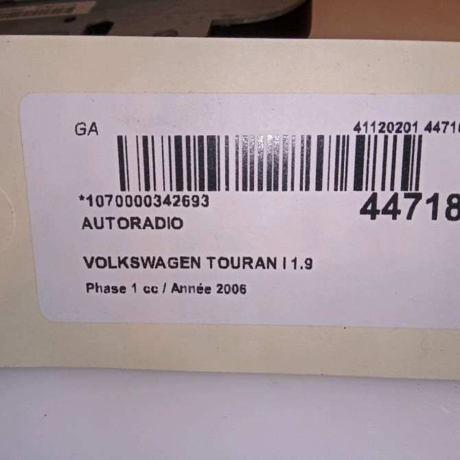Autoradio occasion VOLKSWAGEN TOURAN I Phase 1 03-2003->12-2006 1.9 TDI 105ch 5