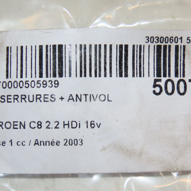 Kit serrures + antivol occasion CITROEN C8 Phase 1 06-2002->... 2.2 HDi 16v 130ch 4162KQ 7