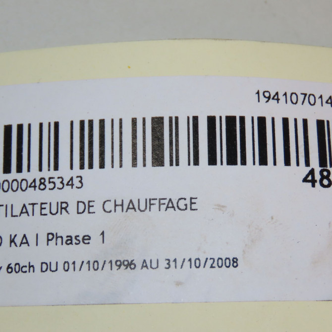 Ventilateur de chauffage occasion FORD KA I Phase 1 10-1996->10-2008 1.3i 8v 60ch 5