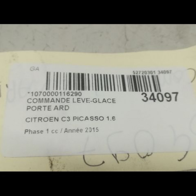 Commande leve-glace porte arrière droite occasion CITROEN C3 PICASSO Phase 1 02-2009->08-2012 1.6 HDi 16v 90ch 6554QN 3