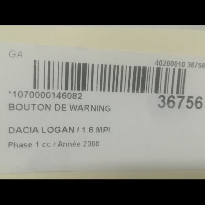Bouton de warning occasion DACIA LOGAN I Phase 1 06-2005->06-2008 1.6 MPI 252909503R 3