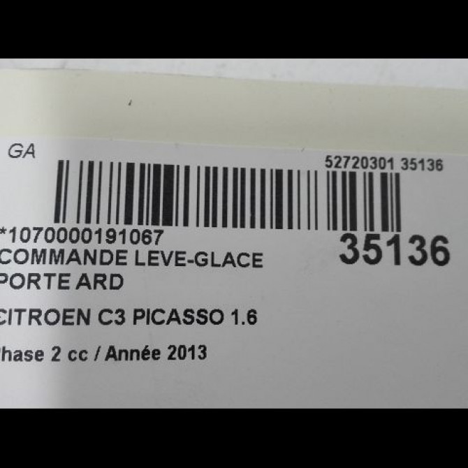 Commande leve-glace porte arrière droite occasion CITROEN C3 PICASSO Phase 2 09-2012->... 1.6 HDI 90ch 6554QN 3