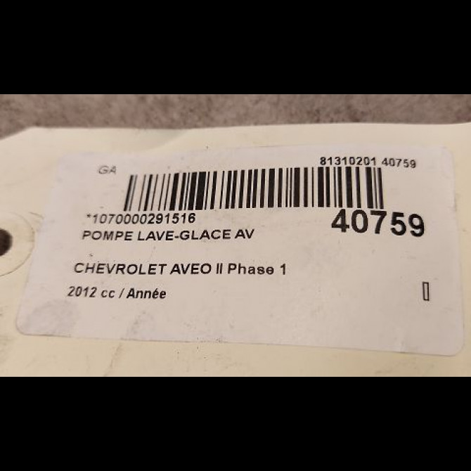 Pompe lave-glace avant occasion CHEVROLET AVEO II AVEO II Phase 1 2011-06-01->2015-06-30 13250356 2