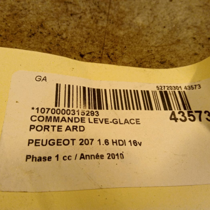 Commande leve-glace porte arrière droite occasion PEUGEOT 207 Phase 1 04-2006->06-2013 1.6 HDI 16v 90ch 6554QN 3