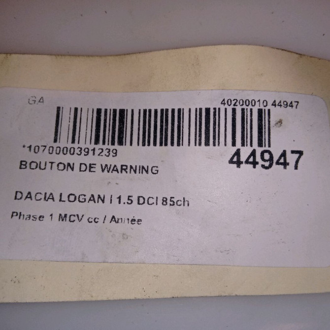 Bouton de warning occasion DACIA LOGAN I Phase 1 MCV 01-2007->10-2008 1.5 DCI 85ch 252909503R 5