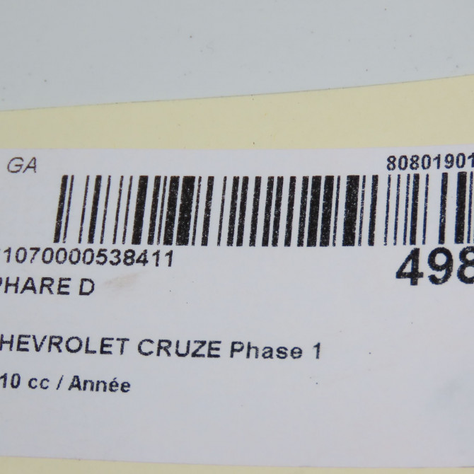Phare droit occasion CHEVROLET CRUZE Phase 1 03-2009->... 95137778 5