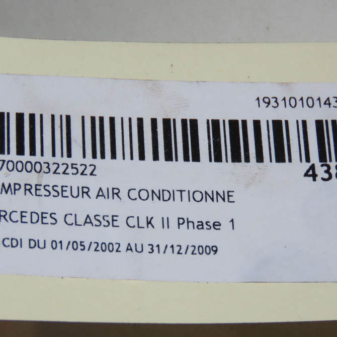 Compresseur air conditionne occasion MERCEDES CLASSE CLK II Phase 1 05-2002->12-2009 270 CDI 230901180 7