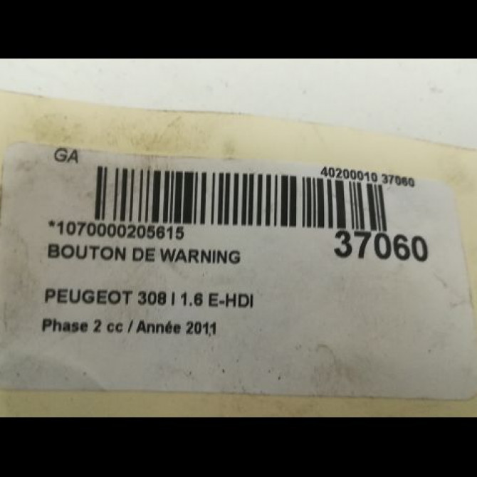 Bouton de warning occasion PEUGEOT 308 I Phase 2 04-2011->12-2014 1.6 E-HDI 112ch 3