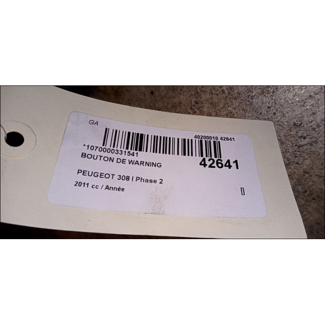 Bouton de warning occasion PEUGEOT 308 I Phase 2 04-2011->12-2014 1.6 THP 156ch 3