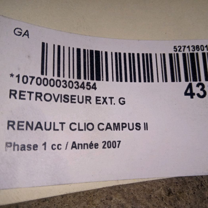 Retroviseur exterieur gauche occasion RENAULT CLIO CAMPUS II Phase 1 07-2006->07-2009 1.5 DCI 65ch 8200163300 3