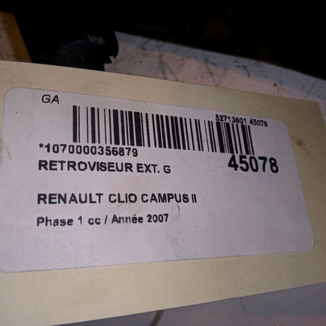 Retroviseur exterieur gauche occasion RENAULT CLIO CAMPUS II Phase 1 07-2006->07-2009 1.2i 8200163300 5