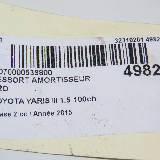 Ressort amortisseur ard occasion TOYOTA YARIS III Phase 2 06-2014->... 1.5 100ch 482310D751 4