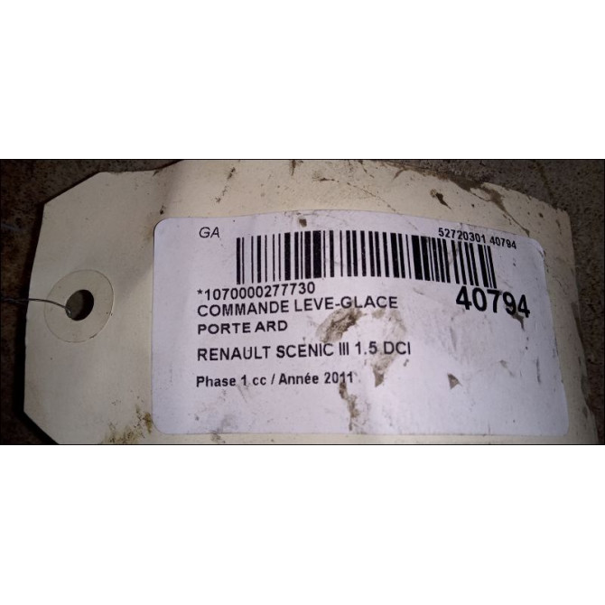 Commande leve-glace porte arrière droite occasion RENAULT SCENIC III Phase 1 04-2009->11-2011 1.5 DCI 110ch 254010003R 3