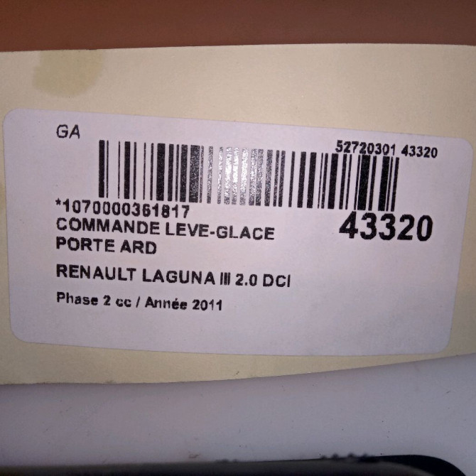 Commande leve-glace porte arrière droite occasion RENAULT LAGUNA III Phase 2 11-2010->03-2013 2.0 DCI 16v 130ch 254010003R 4