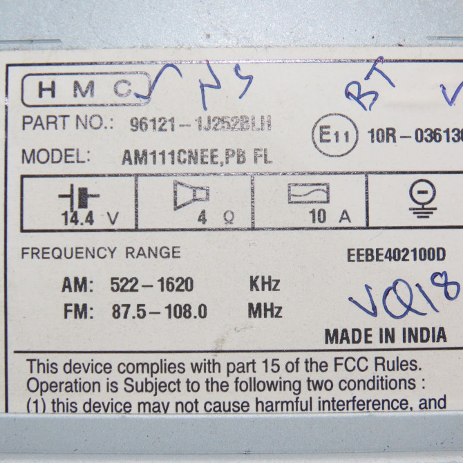 Autoradio occasion HYUNDAI I 20 I phase 2 06-2012->03-2015 1.2i 85ch 961211J252BLH 3