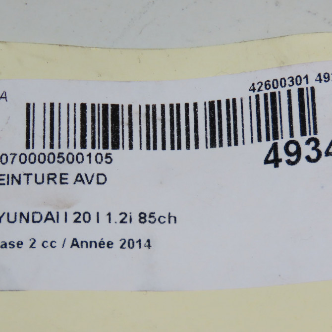 Ceinture avant droite occasion HYUNDAI I 20 I phase 2 06-2012->03-2015 1.2i 85ch 888801J800OM 6