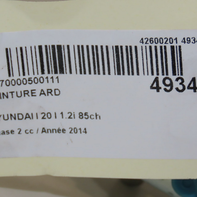 Ceinture arrière droite occasion HYUNDAI I 20 I phase 2 06-2012->03-2015 1.2i 85ch 898201J000OM 4