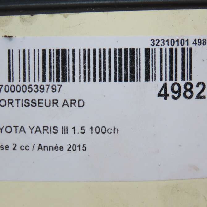Amortisseur arrière droit occasion TOYOTA YARIS III Phase 2 06-2014->... 1.5 100ch 485300DA41 5