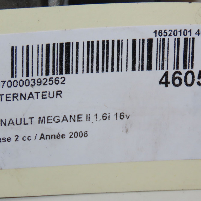 Alternateur occasion RENAULT MEGANE II Phase 2 01-2006->06-2009 1.6i 16v 110ch 8200660029 8