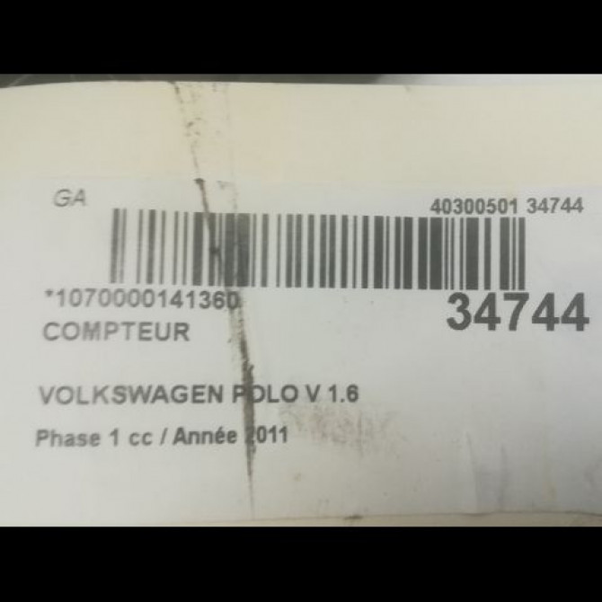 Compteur occasion VOLKSWAGEN POLO V POLO V Phase 1 2009-09-01->2014-05-31 1.6 TDI 90 3