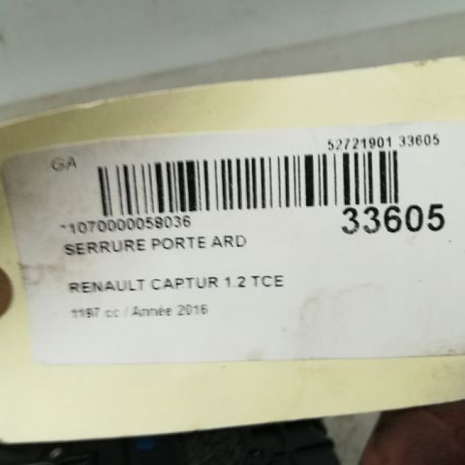 Serrure porte ard occasion RENAULT CAPTUR Phase 1 02-2013->... 1.2i 118 16V 805027072R 4