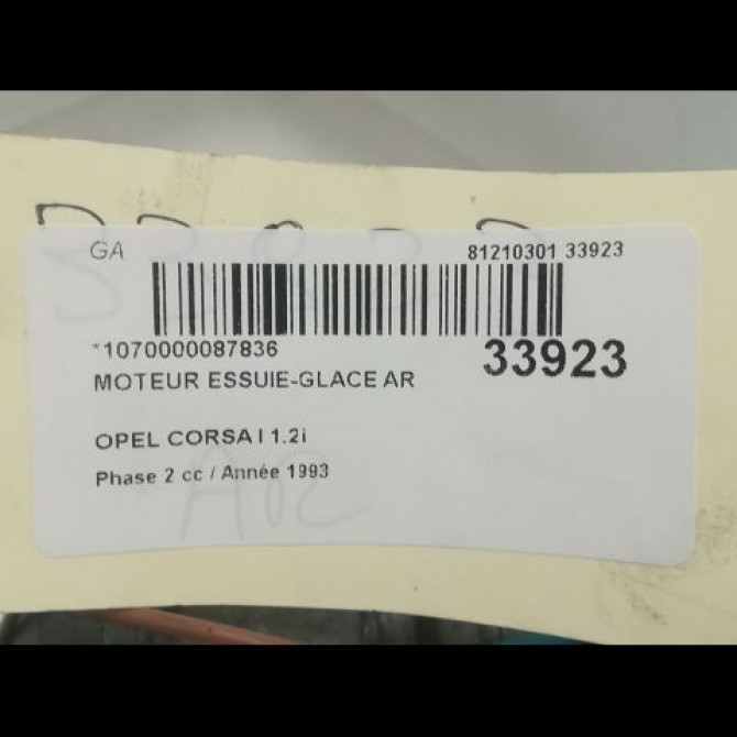 Moteur essuie-glace arrière occasion OPEL CORSA I Phase 2 07-1990->12-1991 1.2i 4