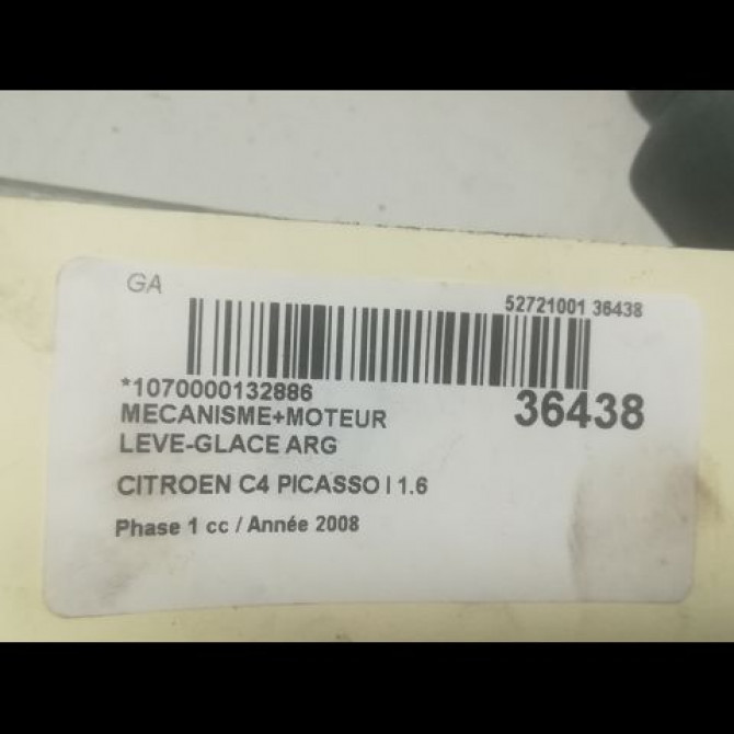 Mecanisme+moteur leve-glace arg occasion CITROEN C4 PICASSO I Phase 1 01-2007->10-2013 1.6 HDi 16v 110ch 9223E0 4
