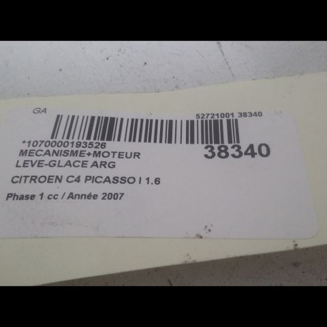 Mecanisme+moteur leve-glace arg occasion CITROEN C4 PICASSO I Phase 1 01-2007->10-2013 1.6 HDi 16v 110ch 9223E0 3