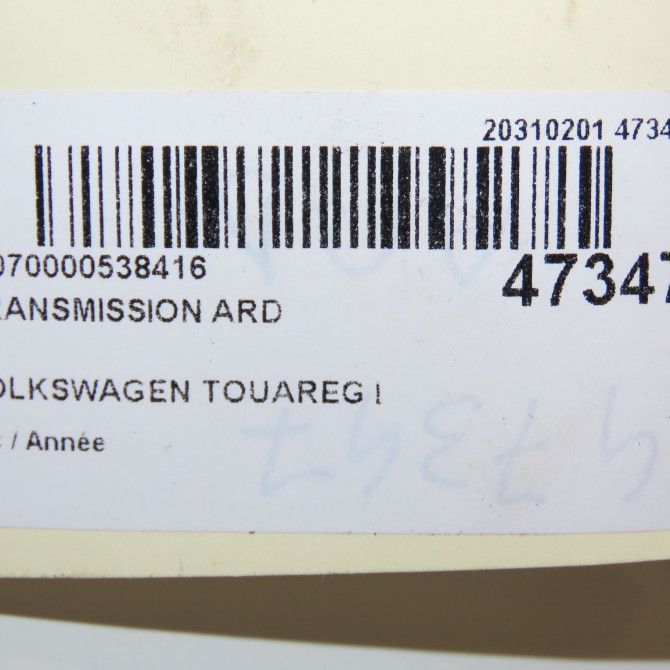 Transmission arrière droite occasion VOLKSWAGEN TOUAREG I 7L0501201C 7