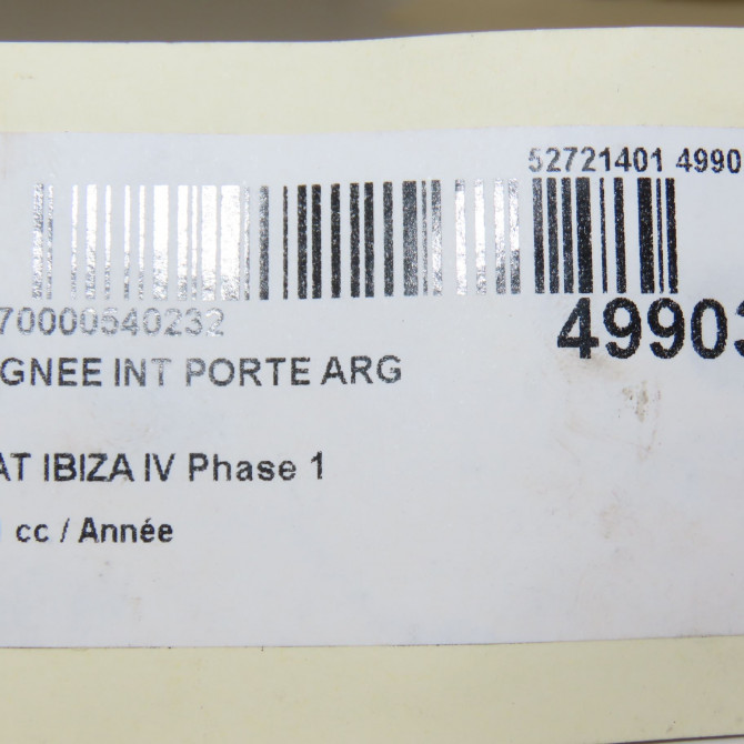 Poignee int porte arg occasion SEAT IBIZA IV Phase 1 05-2008->01-2012 6J4839113GAH1 4