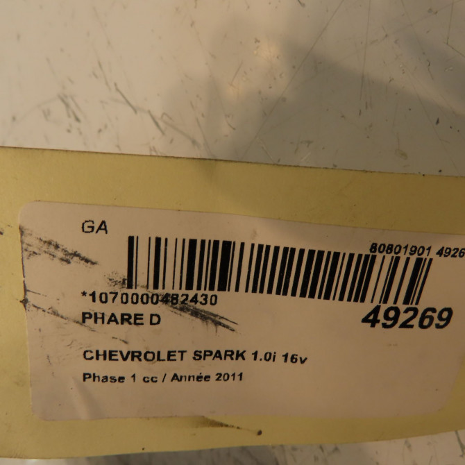 Phare droit occasion CHEVROLET SPARK Phase 1 01-2010->09-2012 1.0i 16v 68ch 95488418 4