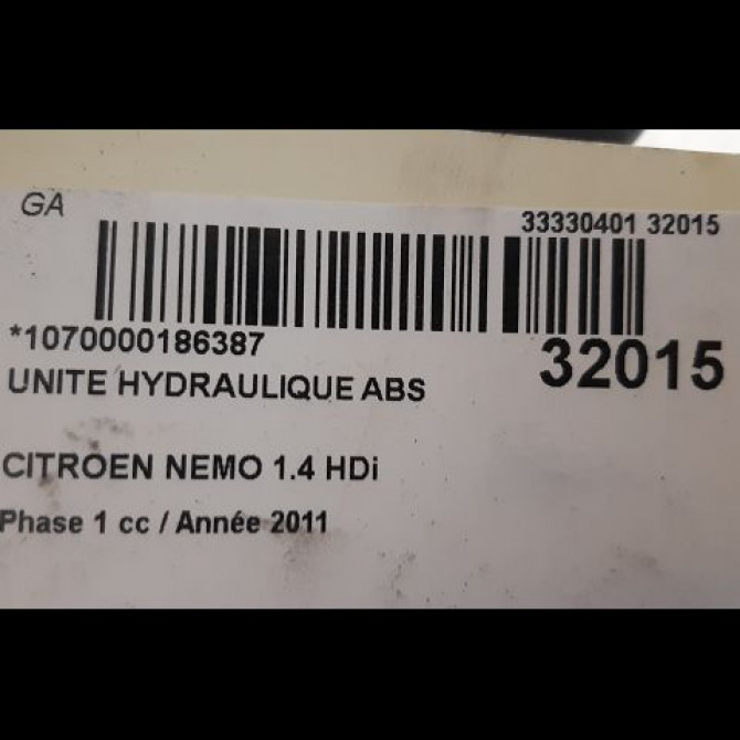 Unité hydraulique ABS occasion CITROEN NEMO Phase 1 09-2008->... 1.4 HDi 4541VW 3