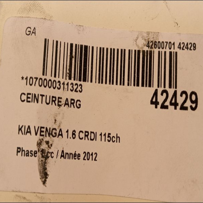 Ceinture arrière gauche occasion KIA VENGA Phase 1 04-1995->04-1999 1.6 CRDI 115ch 898101P000EQ 4
