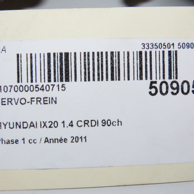 Servo-frein occasion HYUNDAI IX20 Phase 1 10-2010->... 1.4 CRDI 90ch 591101K250 6