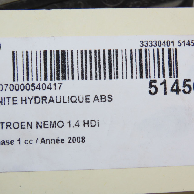 Unité hydraulique ABS occasion CITROEN NEMO Phase 1 09-2008->... 1.4 HDi 4541VW 6