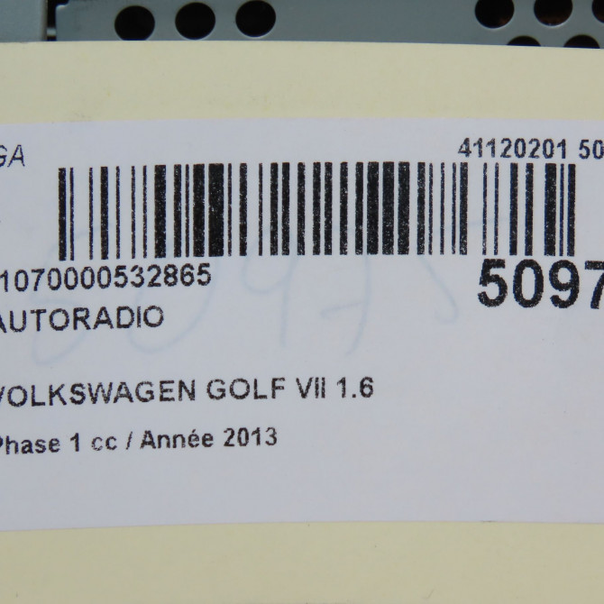 Autoradio occasion VOLKSWAGEN GOLF VII GOLF VII Phase 1 2012-10-01->2017-06-30 1.6 TDI 105ch 5G0919605D 5