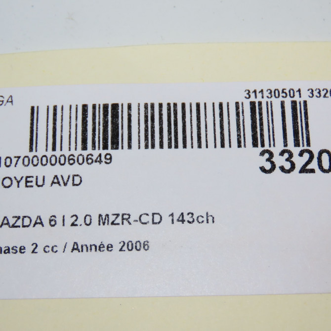 Moyeu avd occasion MAZDA 6 I Phase 2 06-2005->10-2008 2.0 MZR-CD 143ch GP9A33060B 6