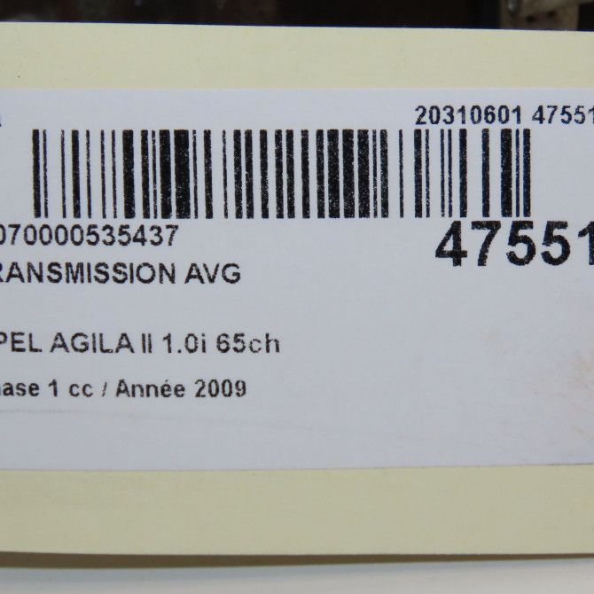 Transmission avant gauche occasion OPEL AGILA II Phase 1 03-2008->12-2014 1.0i 65ch 93194655 7