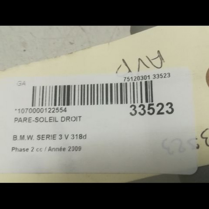 Pare-soleil droit occasion B.M.W. SERIE 3 V Phase 2 09-2008->12-2011 318d 51167252008 3