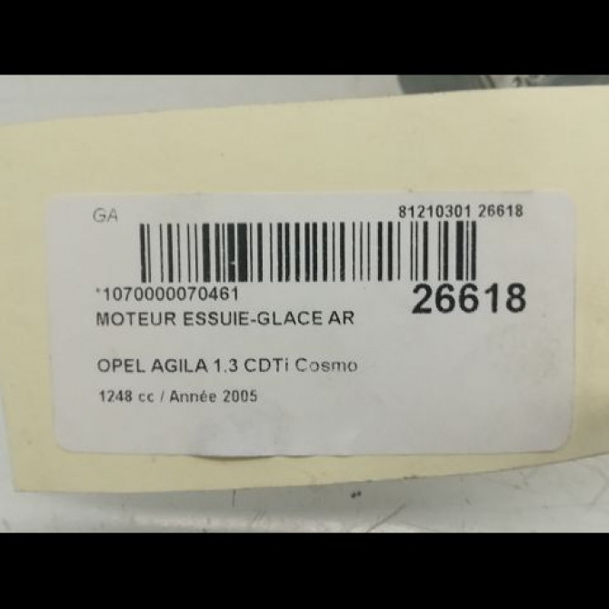 Moteur essuie-glace arrière occasion OPEL AGILA I Phase 1 08-2000->12-2007 1.3 CDTi 70ch 9198739 3