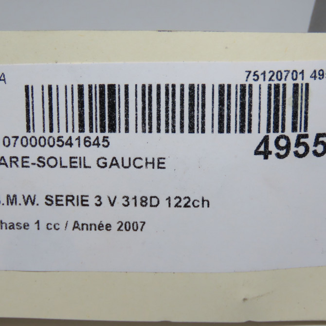Pare-soleil gauche occasion B.M.W. SERIE 3 V Phase 1 03-2005->09-2008 318D 122ch 51167252007 5