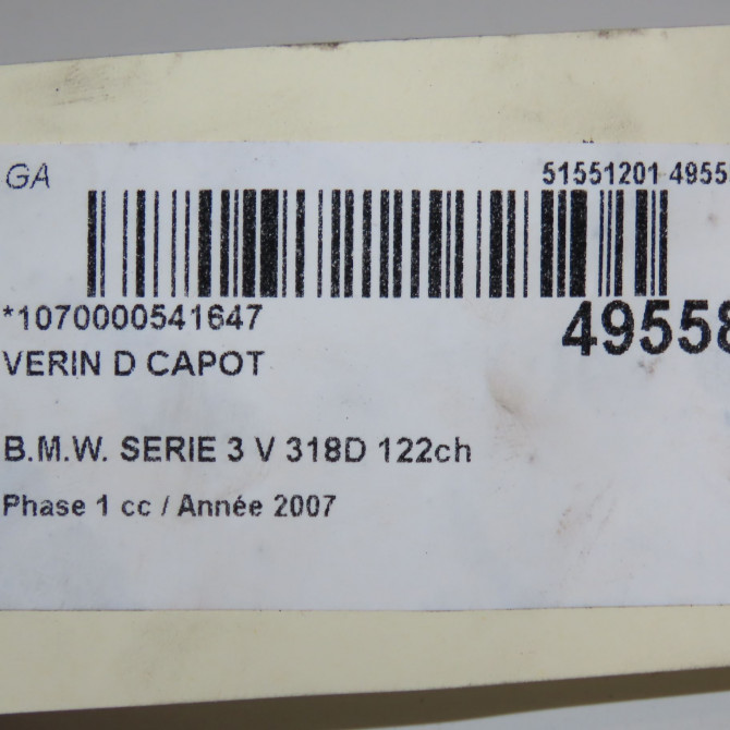 Verin d capot occasion B.M.W. SERIE 3 V Phase 1 03-2005->09-2008 318D 122ch 51237060550 5