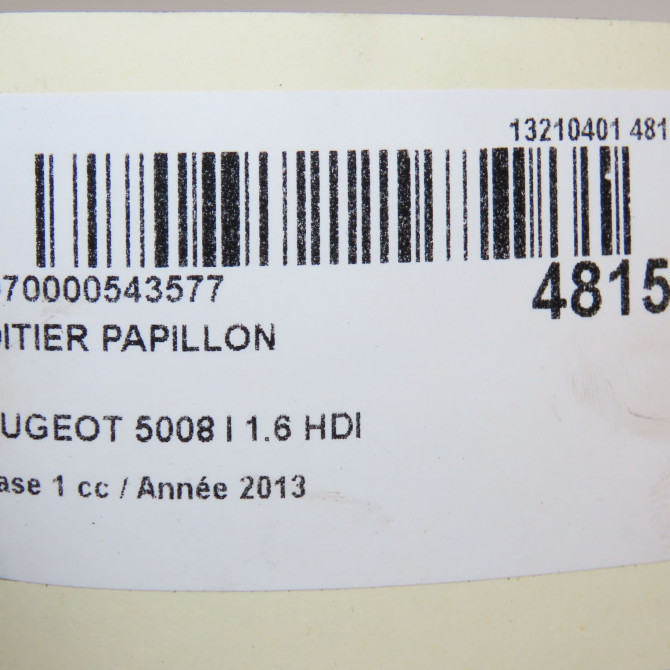 Boitier papillon occasion PEUGEOT 5008 I Phase 1 11-2009->12-2013 1.6 HDI 110ch 7