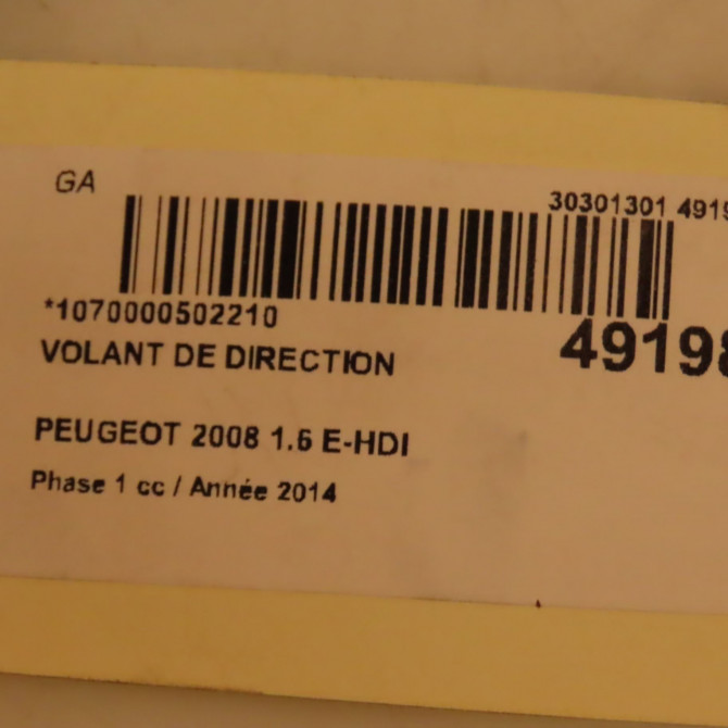 Volant de direction occasion PEUGEOT 2008 Phase 1 01-2013->... 1.6 E-HDI 92ch 98007408ZD 5