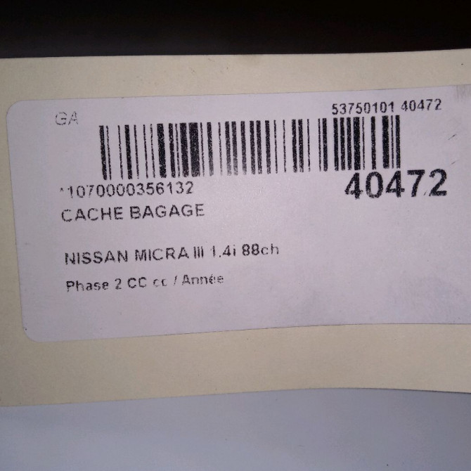 Cache bagage occasion NISSAN MICRA III Phase 1 04-1995->04-1999 1.4i 88ch 84986BC002 2