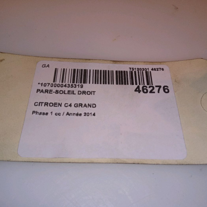 Pare-soleil droit occasion CITROEN C4 GRAND PICASSO II Phase 1 04-2013->... 1.6 e-HDi 115ch 1610459480 4