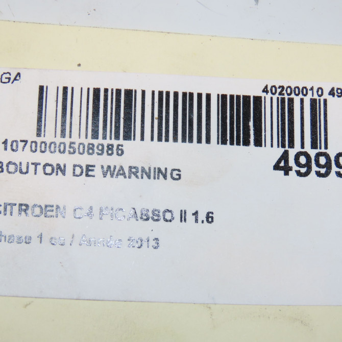 Bouton de warning occasion CITROEN C4 PICASSO II Phase 1 04-2013->... 1.6 e-HDi 8v 115ch 96781018ZD 4