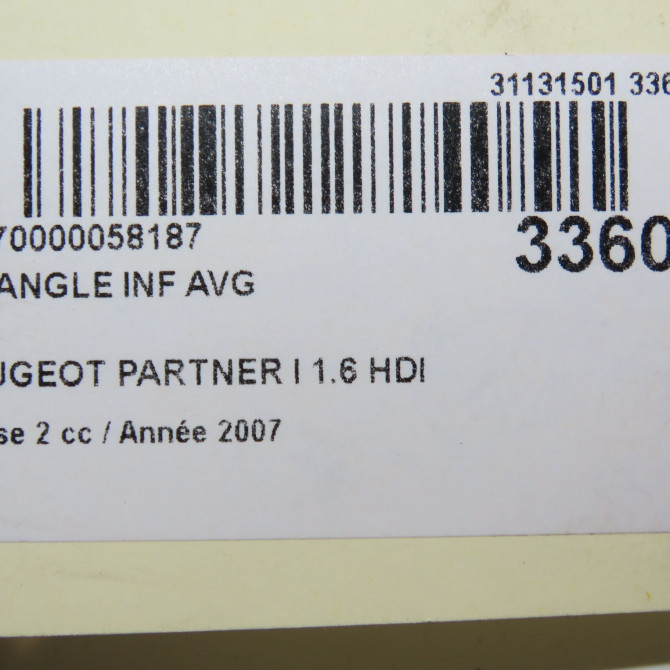Triangle inf avg occasion PEUGEOT PARTNER I Phase 2 11-2002->05-2008 1.6 HDI 90ch 3520V3 4
