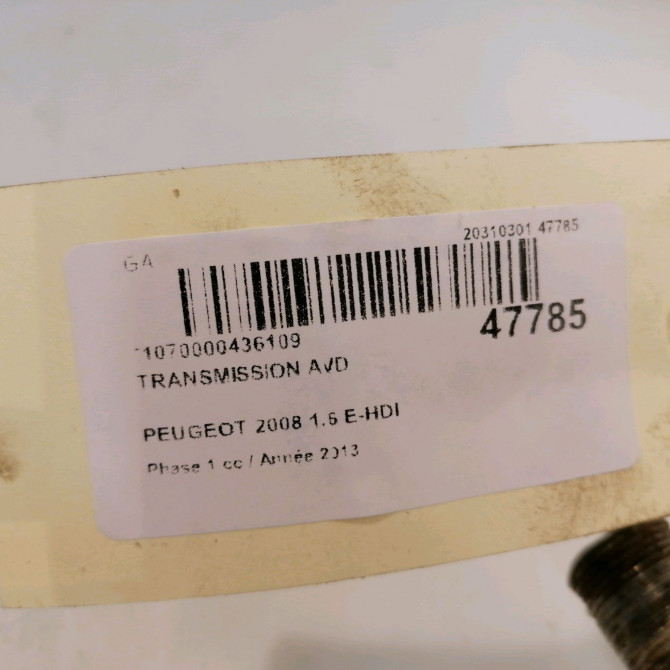 Transmission avant droite occasion PEUGEOT 2008 Phase 1 01-2013->... 1.6 E-HDI 92ch 9677211280 5